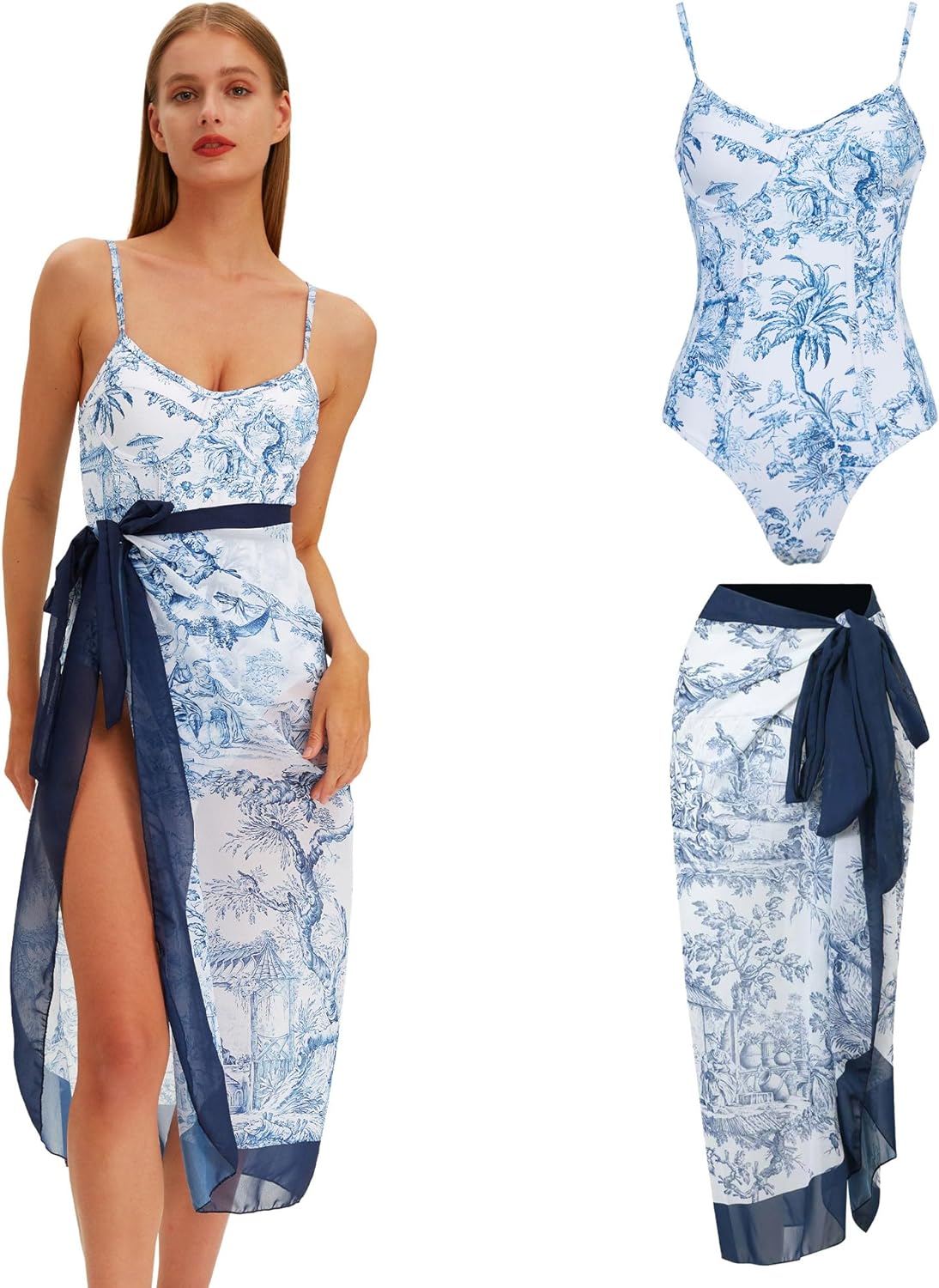 One-Piece Swimsuits with Cover Up Set, Slimming Tummy Control Bathing Suit with Skirt, Sexy Swimdress