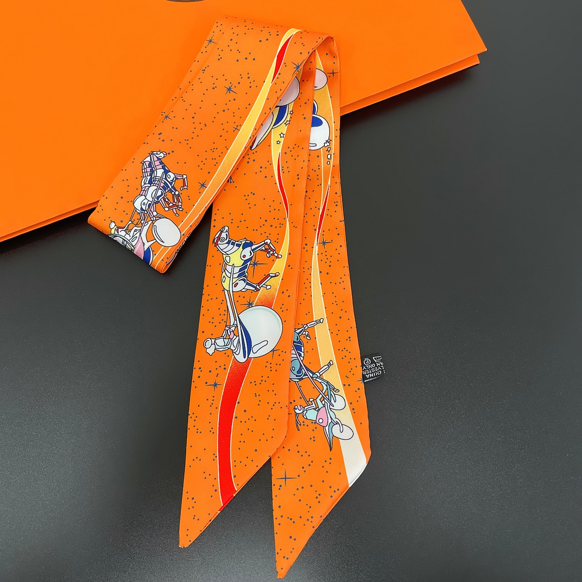 Space Derby Skinny Twill Silk Scarf Orange